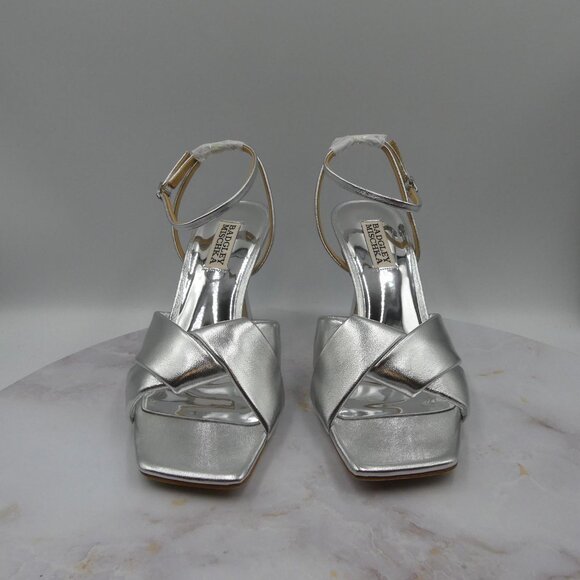 Badgley Mischka Dress Shoes Silver Brinlee II Sillea Heels Sandals - Picture 6 of 15